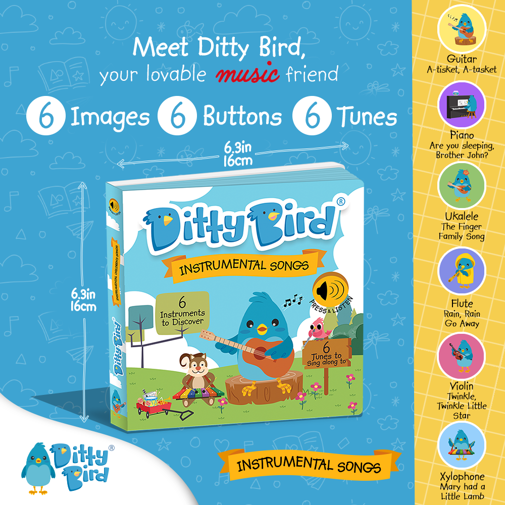Ditty Bird Baby Musical Book: Instrumental Children's Songs - Pikabo Baby